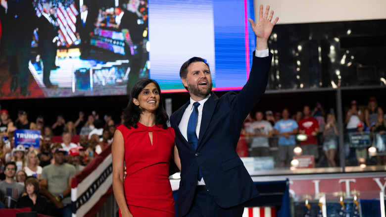 Usha Vance and JD Vance on stage at the 2024 RNC