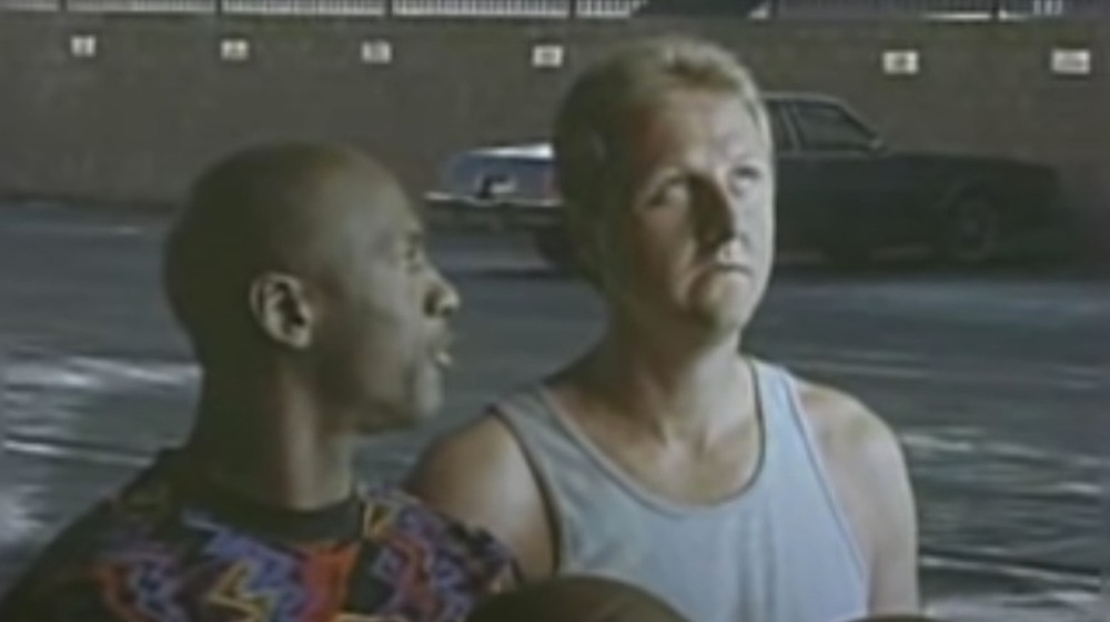 Michael Jordan and Larry Bird chatting