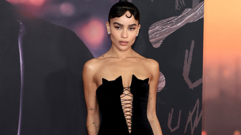 Zoë Kravitz posing in Catwoman-style dress