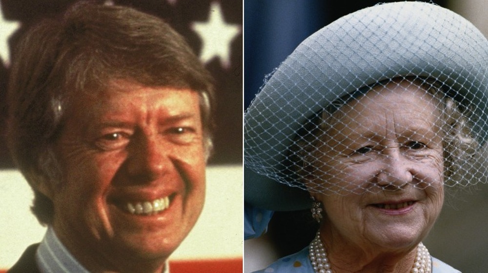 Jimmy Carter smiling, Queen Mother smiling