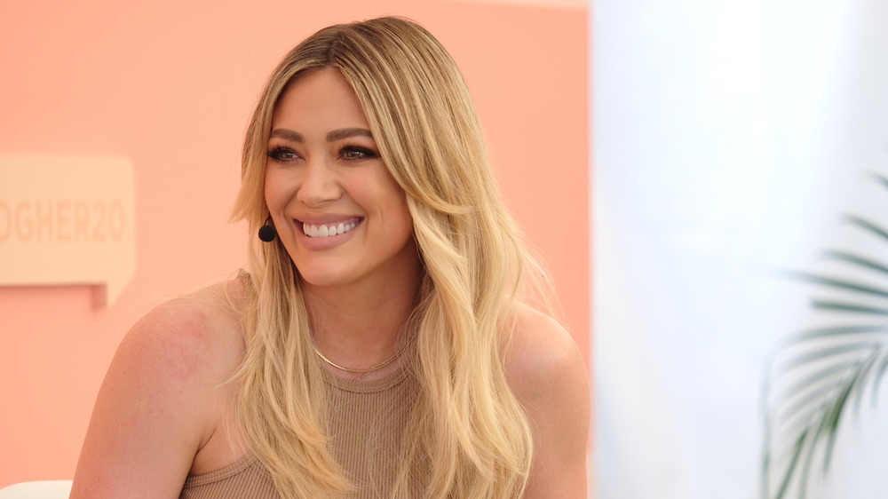 Hilary Duff speaking at #BlogHer20 in February 2020