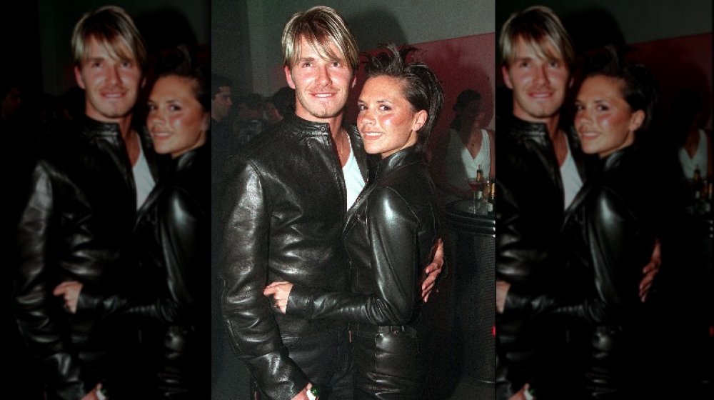 David and Victoria Beckham matching in all leather