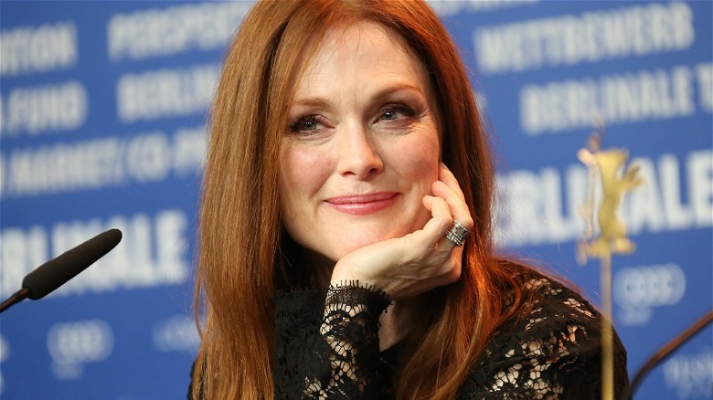 Julianne Moore resting her head in her hand