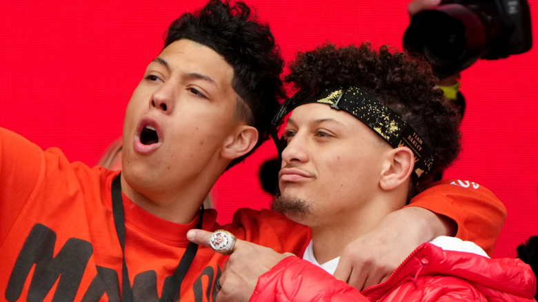 Jackson and Patrick Mahomes celebrating