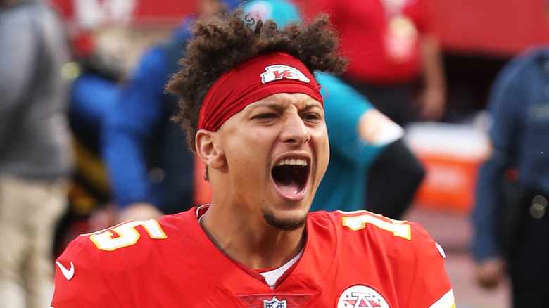 Patrick Mahomes yelling during a game