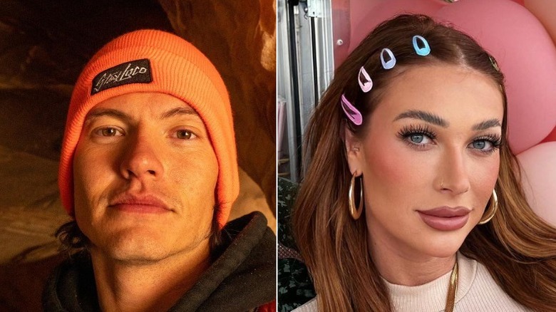 Jay Starett in orange beanie, Olivia Kaiser wearing clips