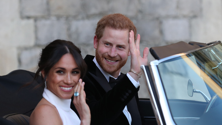 Prince Harry Meghan Markle, both waving