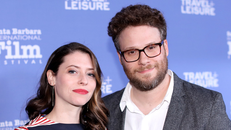 Lauren Miller and Seth Rogen smiling 