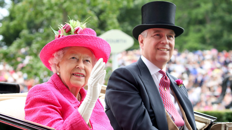 Prince Andrew and Queen Elizabeth in a car