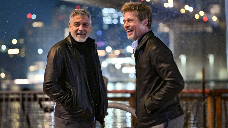 George Clooney, Brad Pitt laughing