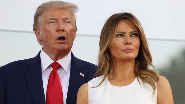 Melania Trump, posing with her husband Donald Trump