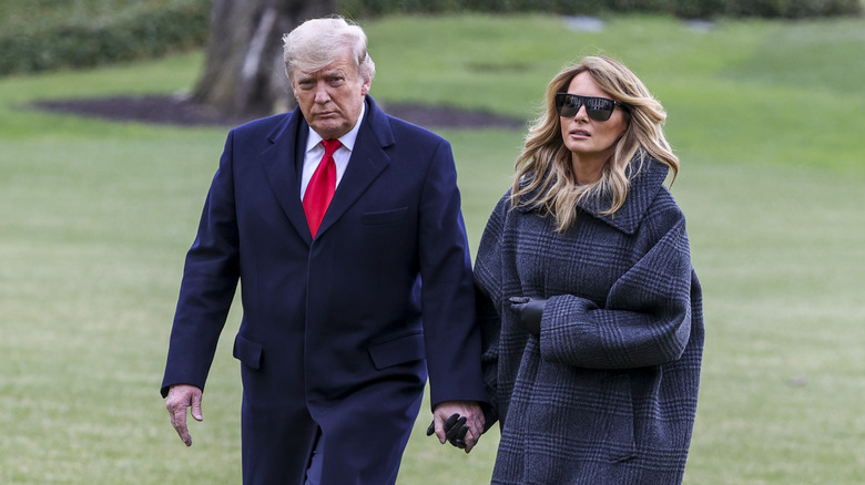 Donald and Melania walk on the South Lawn.