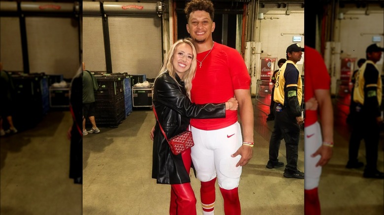 Brittany Mahomes hugging Patrick Mahomes