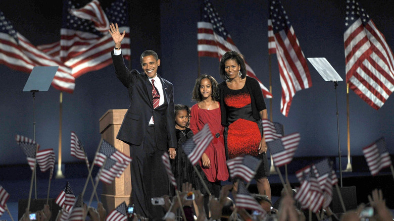 The Obama family at Barack's victory speech in 2012