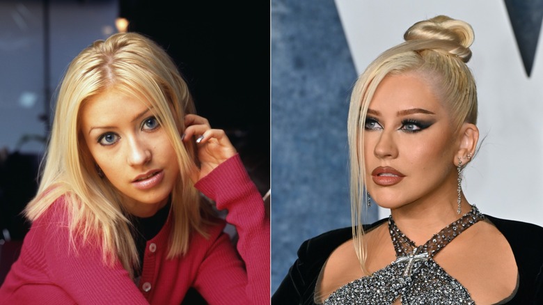 Christina Aguilera posing in 1999 and Christina Aguilera posing in 2023