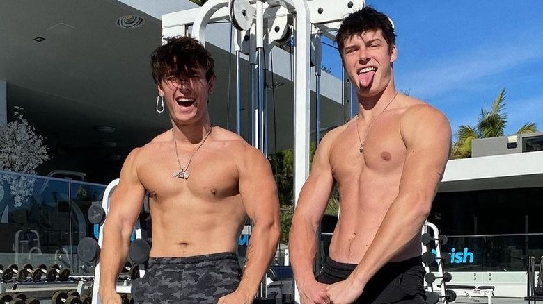 Bryce Hall and Blake Gray posing shirtless together