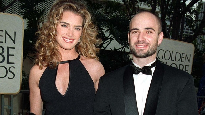 Brooke Shields smiling with Andre Agassi