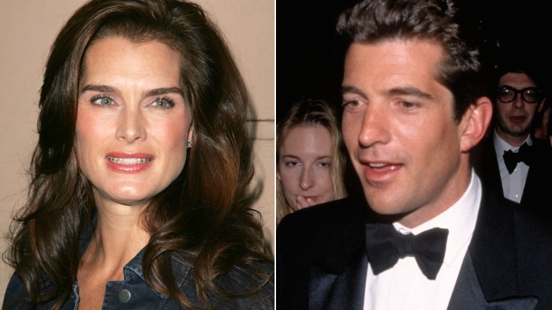 Brooke Shields with an awkward smile, John F. Kennedy Jr. talking