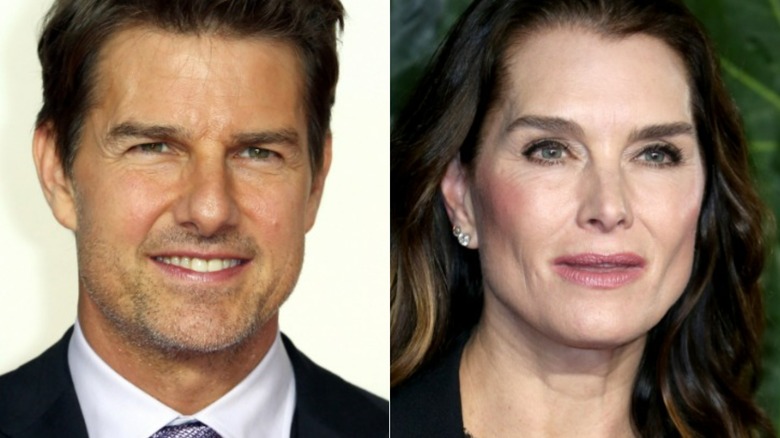 Tom Cruise smiling, Brooke Shields with a straight face