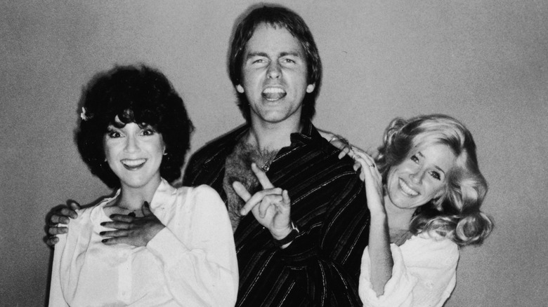 Joyce DeWitt, John Ritter, and Suzanne Somers posing together