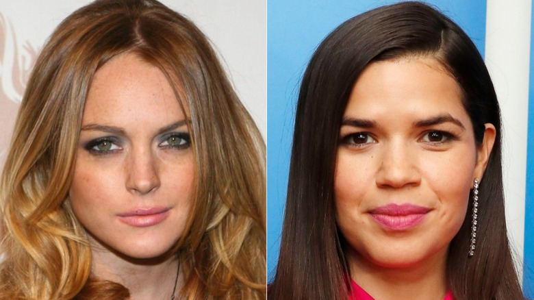 Lindsay Lohan, America Ferrera split image