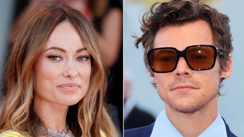 A composite image of Olivia Wilde and Harry Styles smiling 