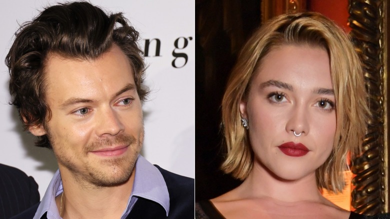 Harry Styles and Florence Pugh split image