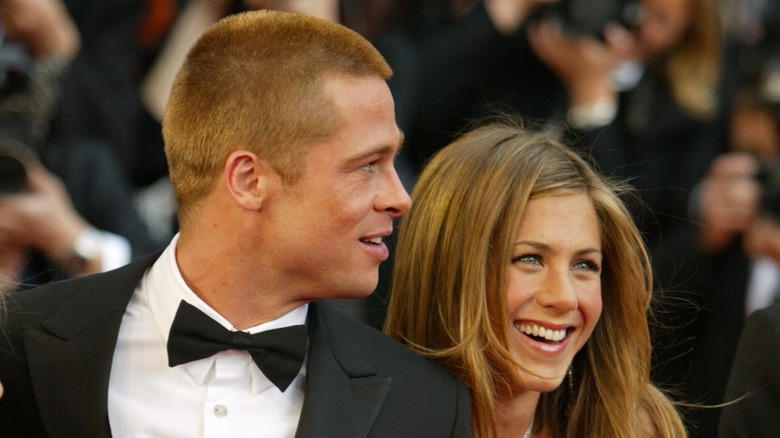 Brad Pitt and Jennifer Aniston at a red carpet event in the 2000s