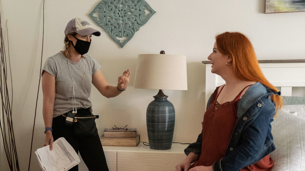 Ashley Williams directing Diane Neal on set of Circle of Deception