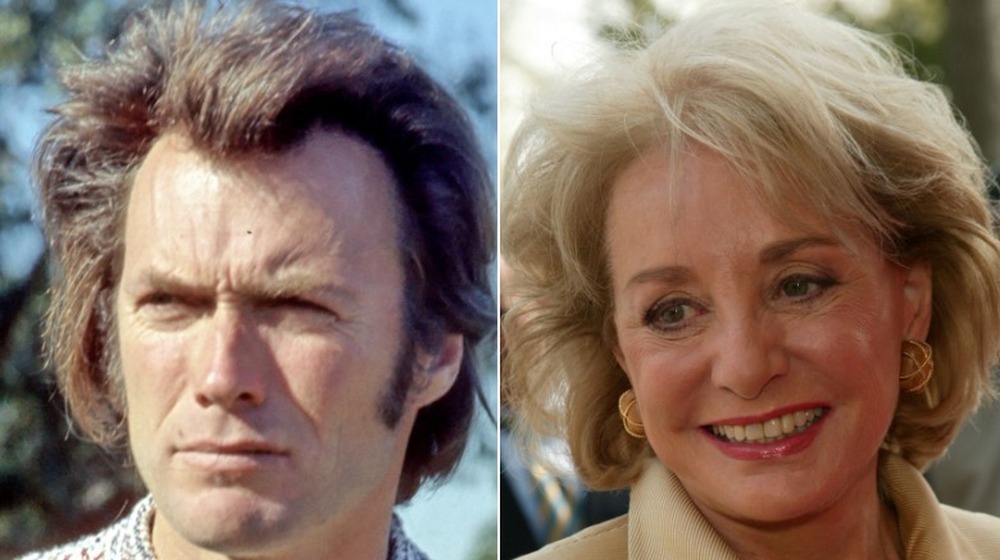 Clint Eastwood staring, Barbara Walters smiling