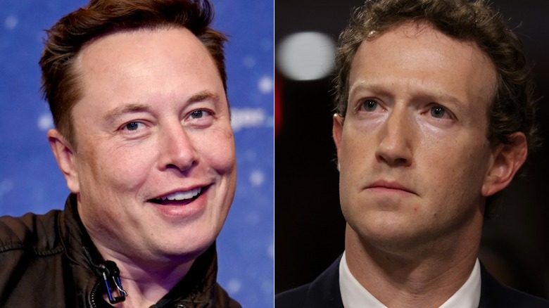 Split image of Elon Musk and Mark Zuckerberg