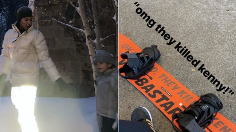 Kourtney Kardashian plays in the snow with her son, Kendall Jenner shows off snowboard