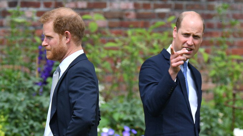 Prince Harry with his back to Prince William