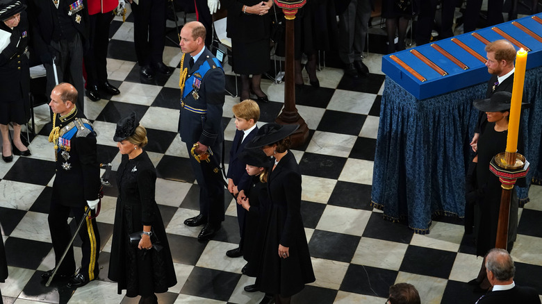 William, Prince of Wales and Catherine, Princess of Wales, Prince George of Wales, Princess Charlotte of Wales at the queen's funeral