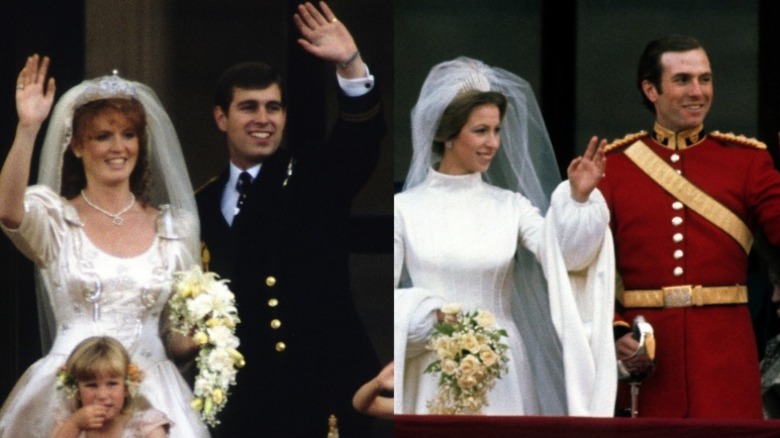 Composite of Prince Andrew and Sarah Ferguson and Princess Anne and Mark Phillips' wedding photos