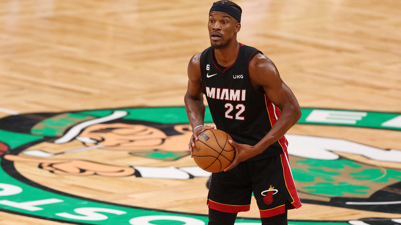 Jimmy Butler takes the court against the Boston Celtics