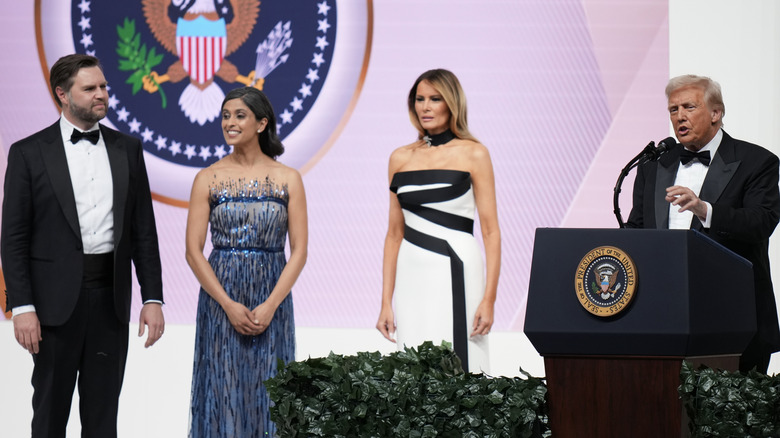 JD and Usha Vance with Melania and Donald Trump at the 2025 Inaugural ball.