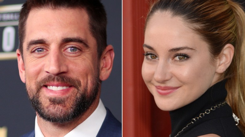 Aaron Rodgers smiling, Shailene Woodley smirking