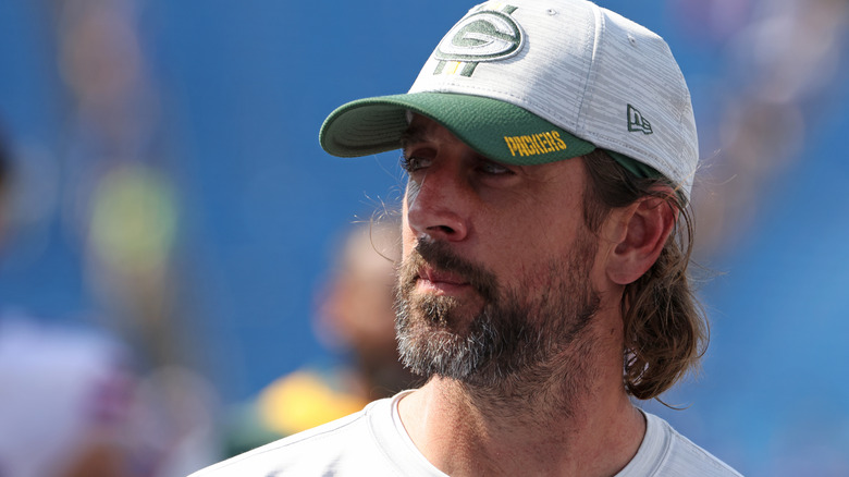 Aaron Rodgers in a Packers cap