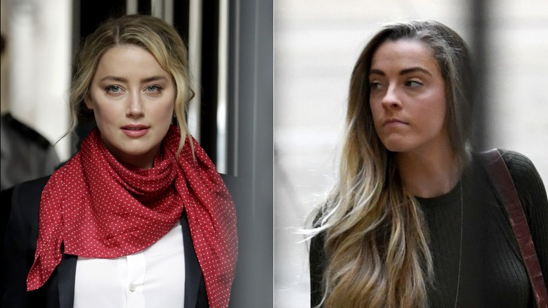 Split image of Amber Heard and Whitney Henriquez arriving in a London court