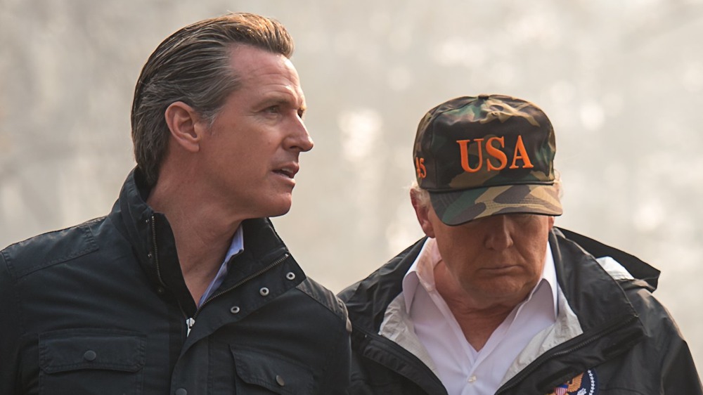 Gavin Newsom speaking with Donald Trump