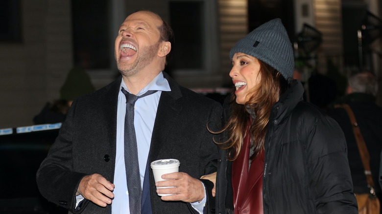 Jennifer Esposito Donnie Wahlberg laughing Blue Bloods