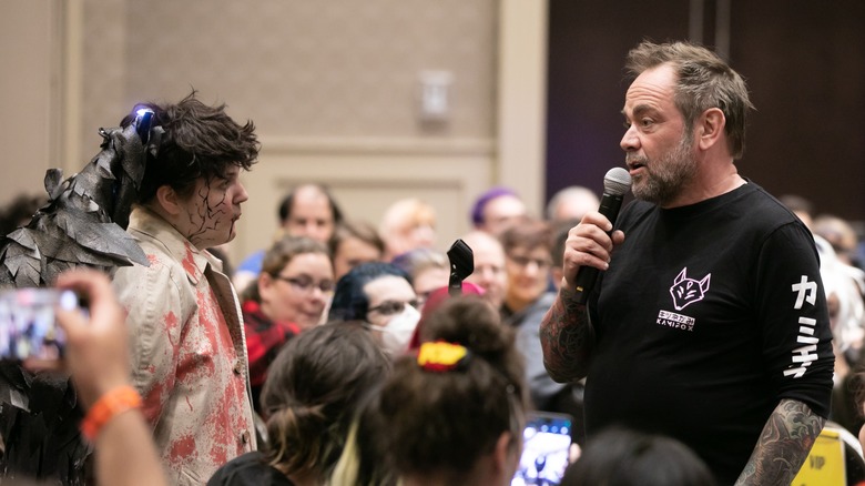 Mark Sheppard speaking into a mic