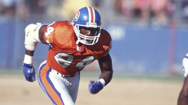 Shannon Sharpe playing for the Denver Broncos