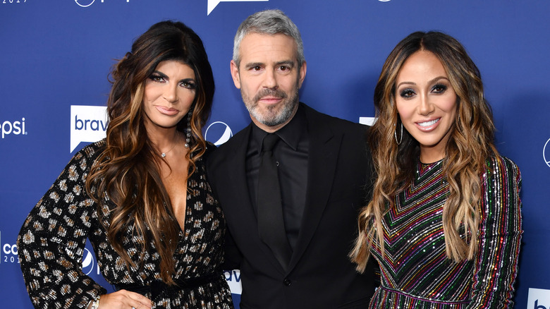 Teresa Giudice, Andy Cohen, and Melissa Gorga smiling