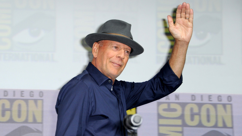 Bruce Willis waving at San Diego Comic-Con 2019