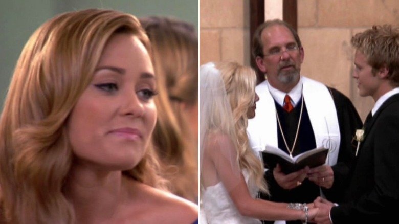 Split image of Lauren Conrad, Heidi Montag, and Spencer Pratt at wedding