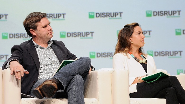 JD Vance and Catherine Ulrich speak during TechCrunch Disrupt in San Francisco, CA (2018)