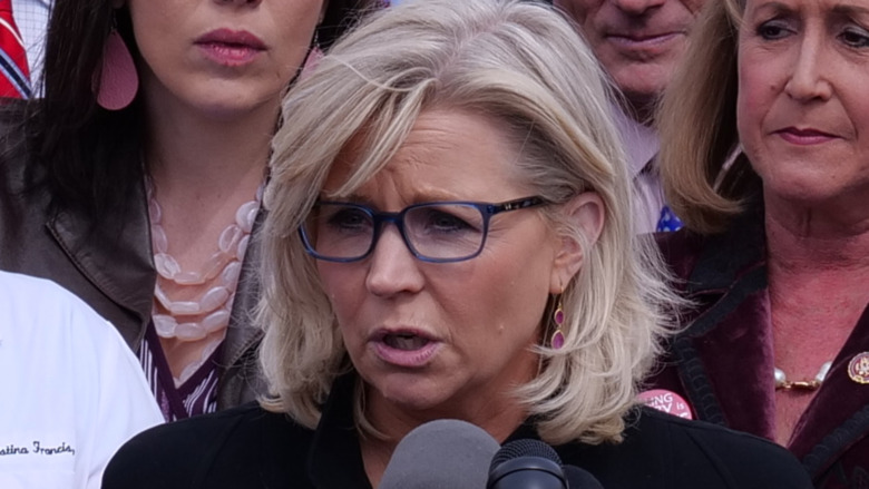 Liz Cheney delivering an address