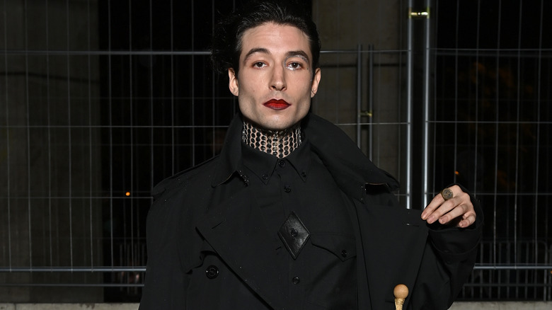 Ezra Miller attending Burberry closing party for Anne Imhof's Exhibition 'Natures Mortes'at Palais de Tokyo